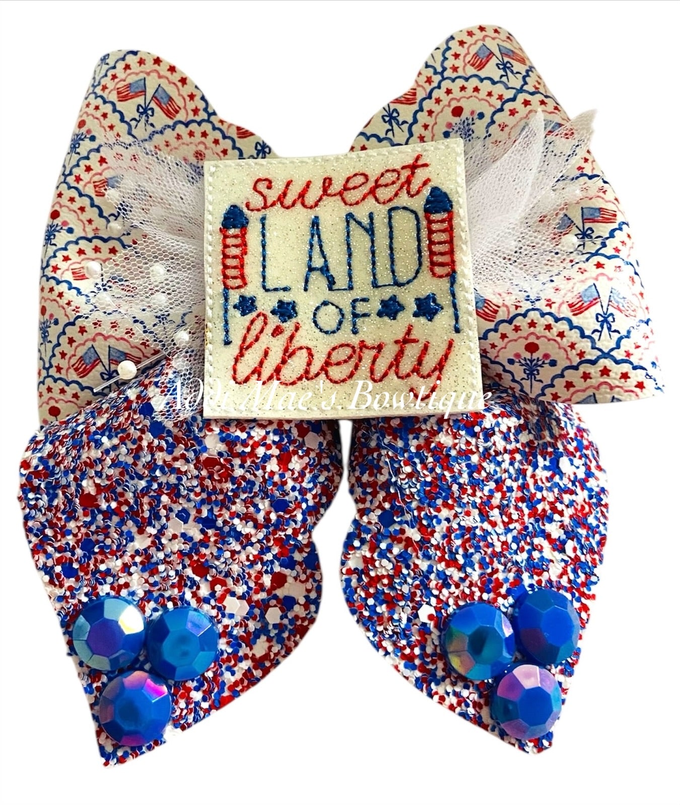 Red White Blue Scalloped Flag Sweet Land of Liberty Bow