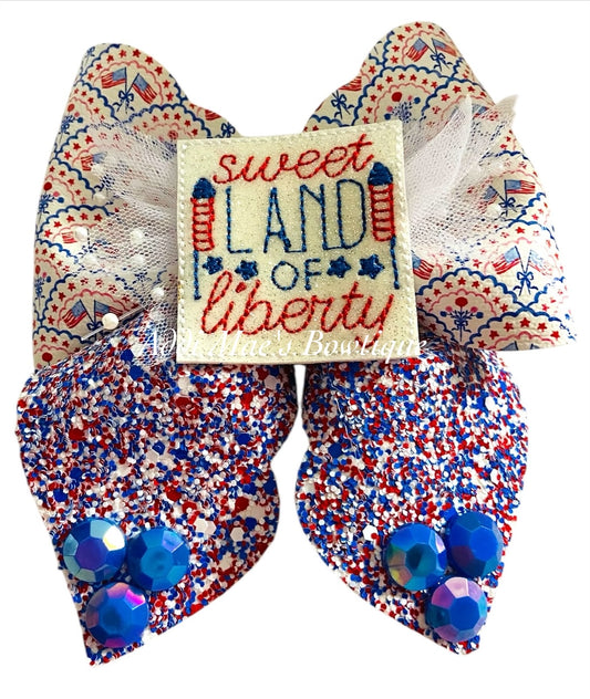 Red White Blue Scalloped Flag Sweet Land of Liberty Bow