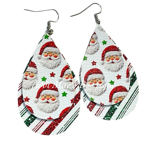 Jolly Santa Christmas Stacked Tear Drop Earrings