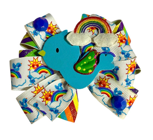 Blue Birds and Rainbows Ribbon Bow