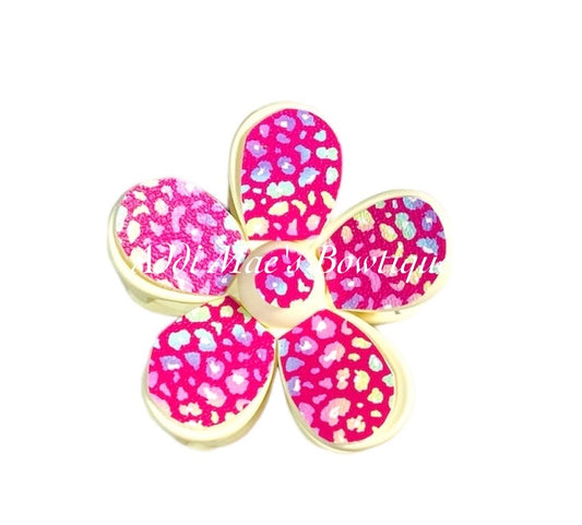 Pink Rainbow Cheetah Flower Claw Clip