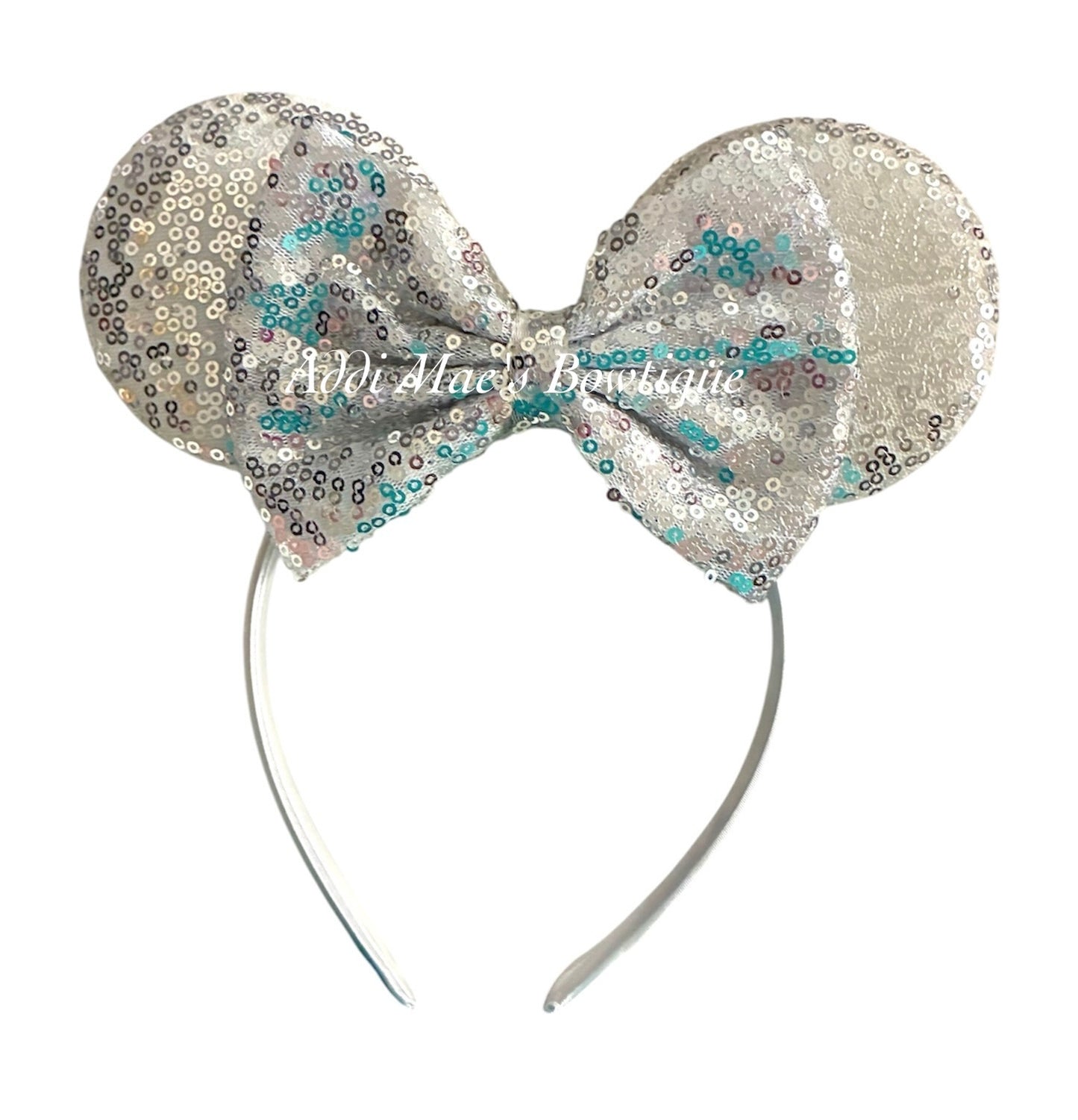 Silver Sequin Mouse Ears Satin Headband