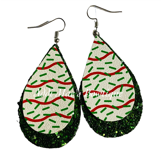 Snack Tree Cake Christmas Stacked Tear Drop Dangle Earrings