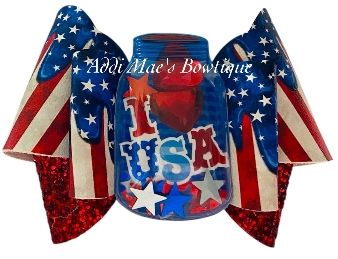 I Love USA American Flag Drips 4th of July Bow