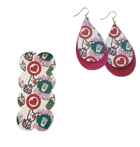 Coffee Queen Stacked Tear Drop Earrings & Snap Clip Set