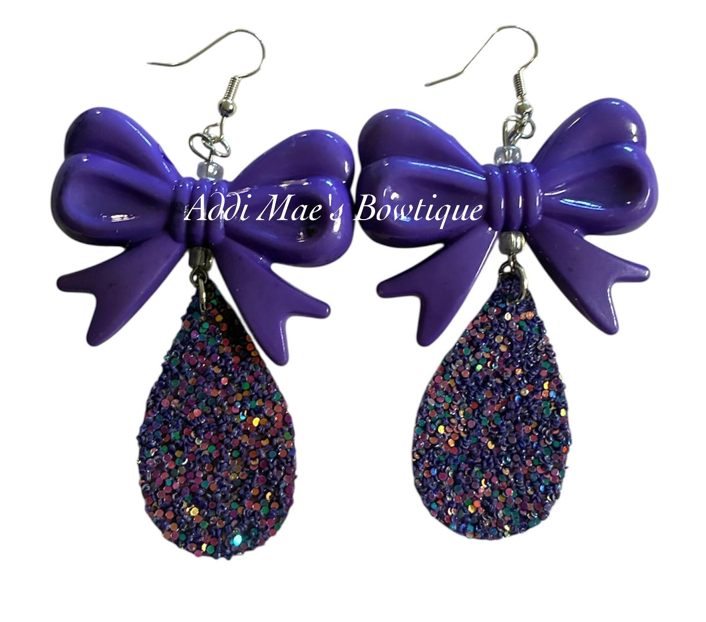 Purple Bow Tear Drop Dangle Earrings
