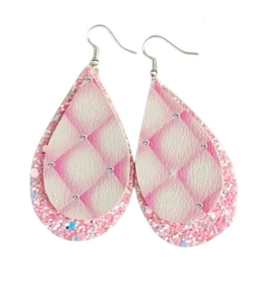 Fancy Pink Tuft Stacked Tear Drop Earrings
