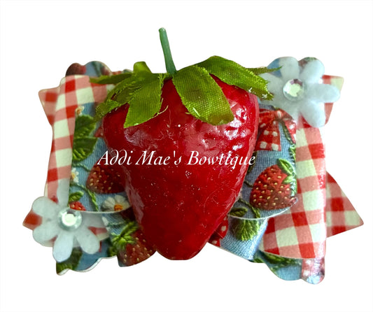 Strawberries Gingham Bow
