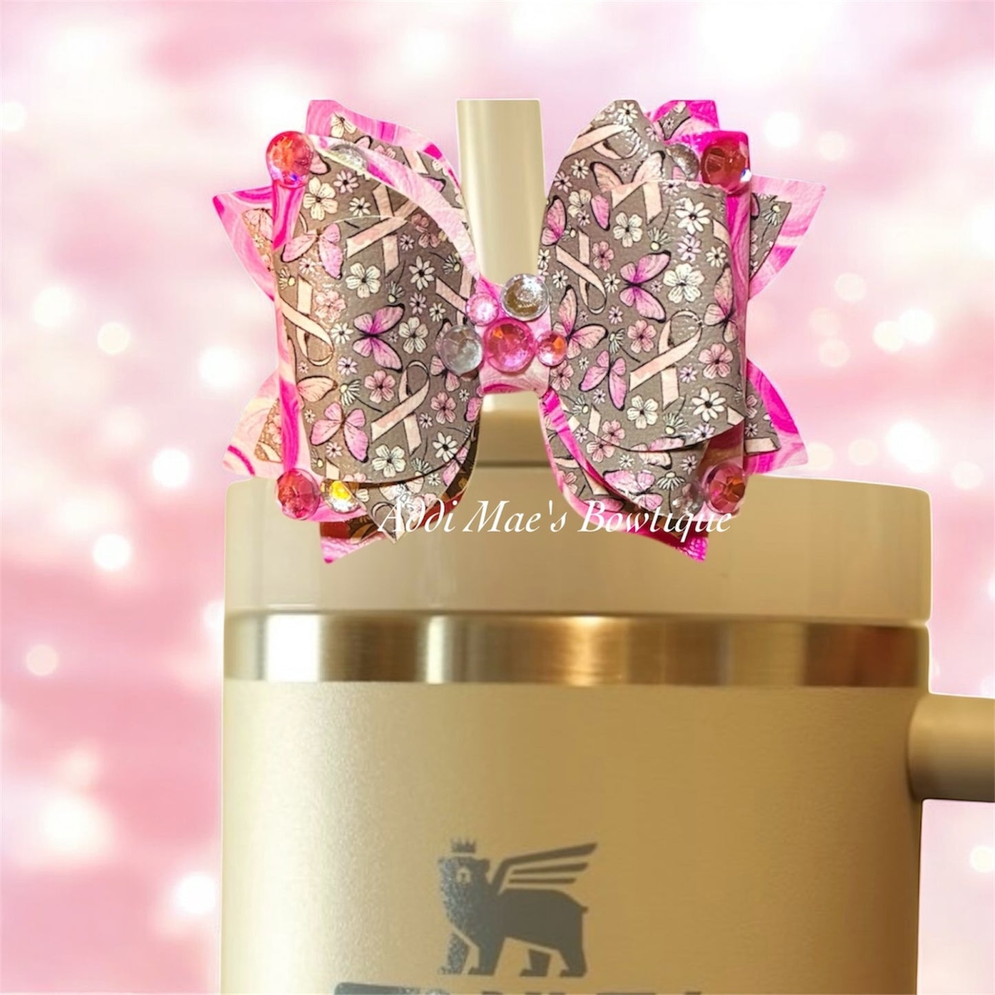 Breast Cancer Awareness Butterflies Straw Topper