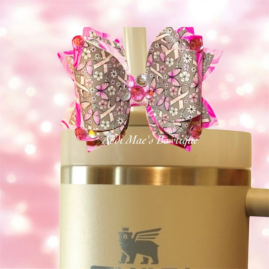Breast Cancer Awareness Butterflies Straw Topper