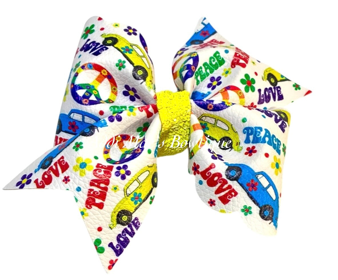 Peace Love Groovy Rainbow Bow