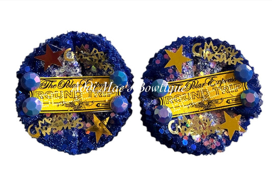 Christmas North Pole Train Ticket Cotton Frayed Fabric Flower Piggy Set