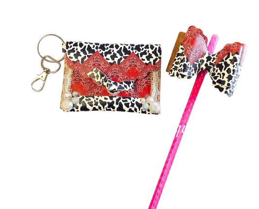 Western Bandanna Cow  Mommy Set: Coin Purse&Straw Topper