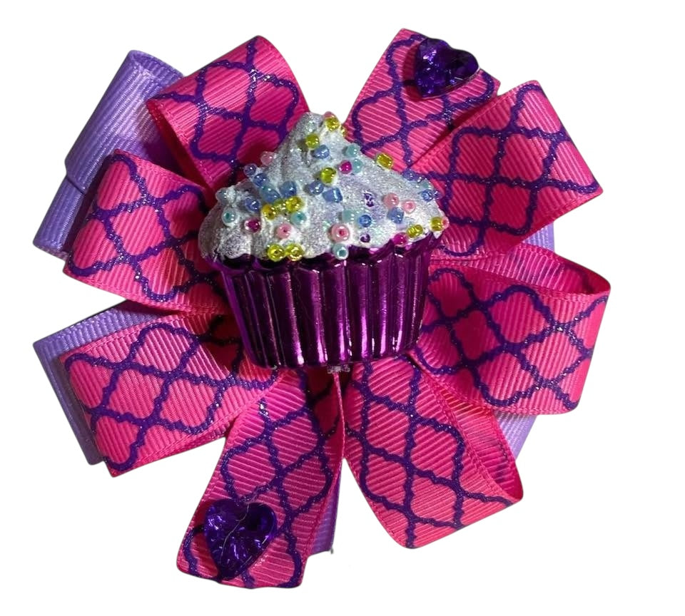 Purple Cupcakes Ribbon Bow