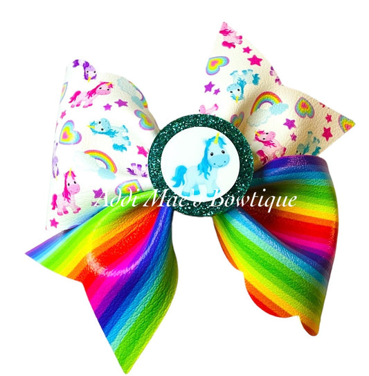 Rainbow Teal Unicorn Bow