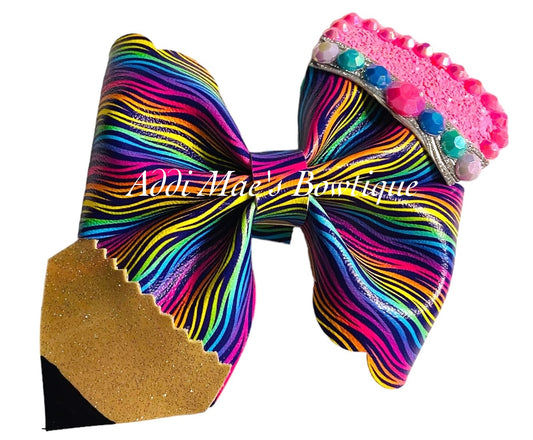 Neon Tiger Stripes Back To School Pencil Bow