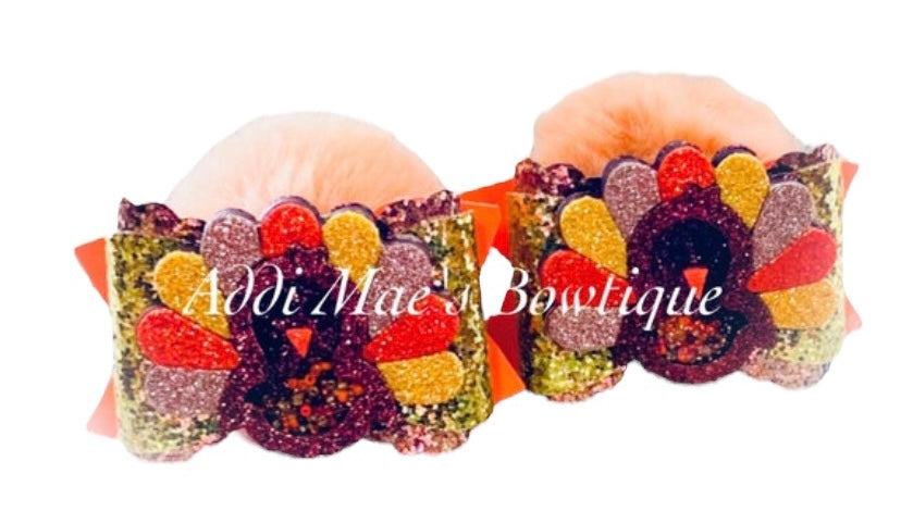 Thanksgiving Turkey Shaker Pom Pom Piggy Set