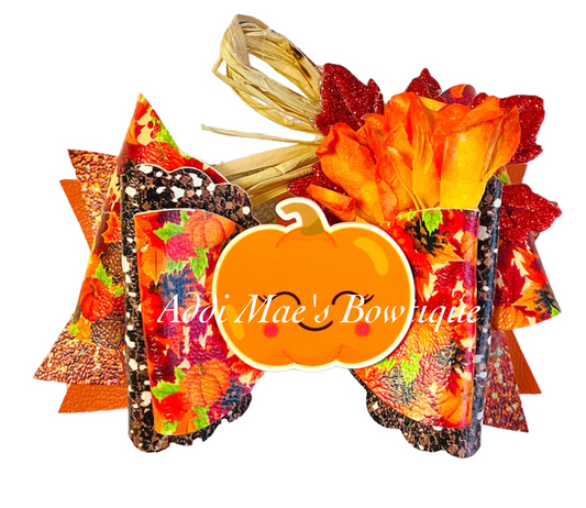Fall Leaf Autumn Leaves Pumpkin Bow