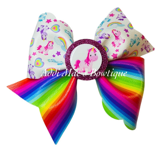 Rainbow Pink Unicorn Bow