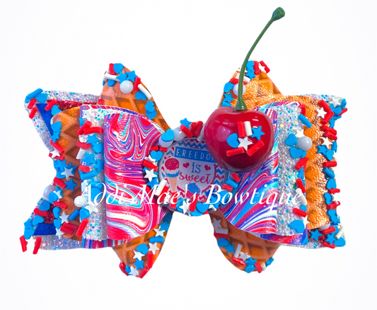 Freedom Is Sweet Ice Cream Swirl Patriotic 4th of July Bow