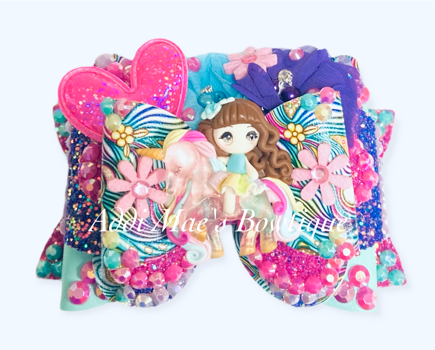 Groovy Neon Flowers Unicorn Bow