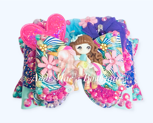 Groovy Neon Flowers Unicorn Bow