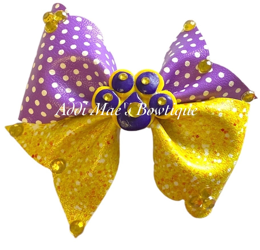 Purple Gold(Yellow)Paw Print  Bow