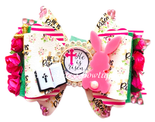 He Is Risen Easter Acrylic Bunny Bow