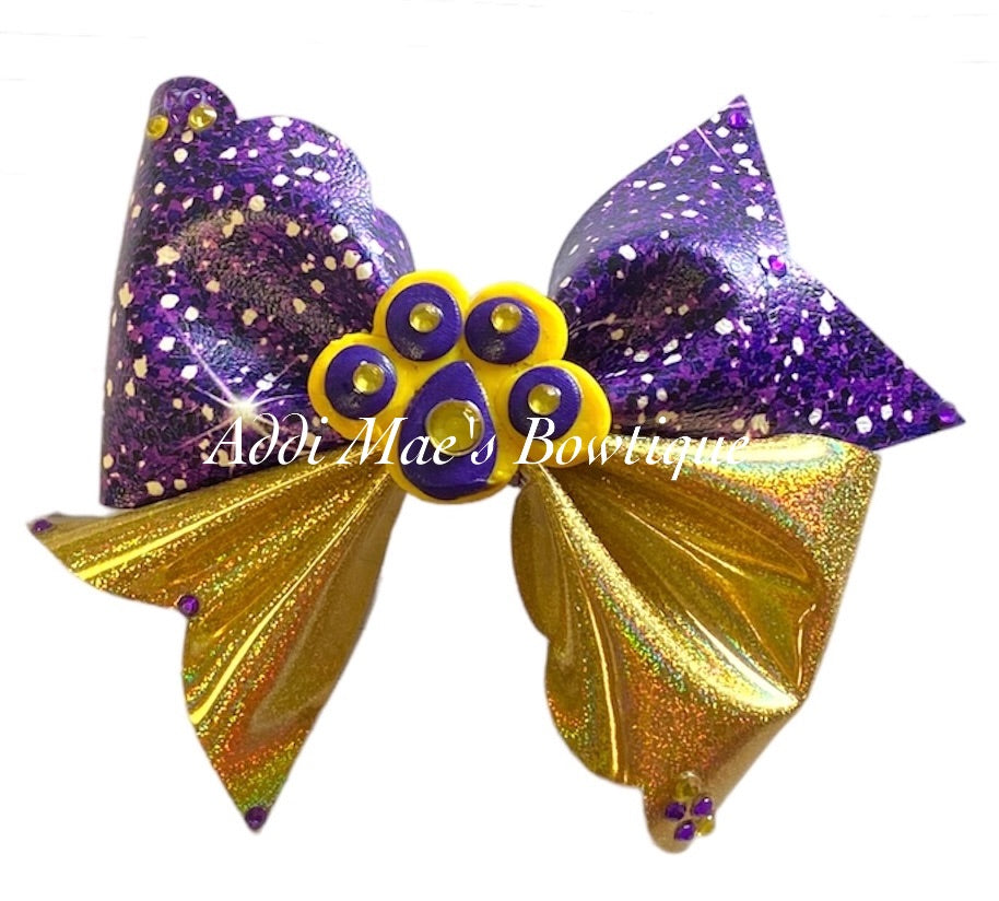Purple Gold(Yellow)Paw Print  Bow