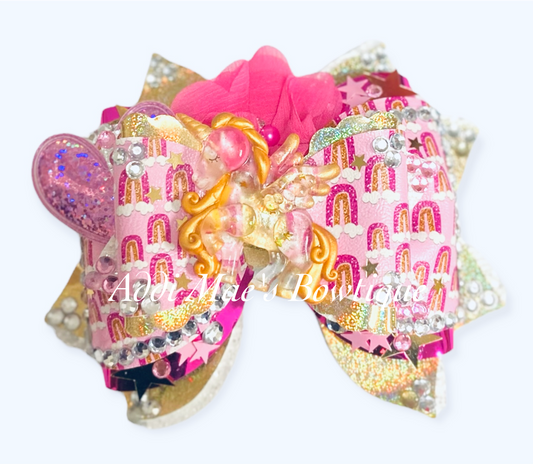 Pink Gold Rainbow Unicorn Bow